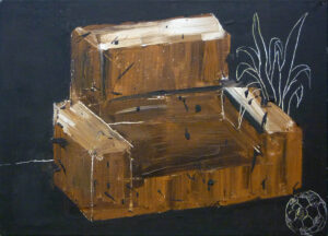 hnědý gauč / couch in brown, 70x50 cm, akryl na plátně / acrylic on canvas, 2013