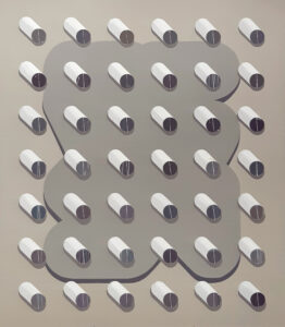 42 válců v kaluži – 42 cylinders in the puddle, 190x165 cm, akryl na plátně – acrylic on canvas, 2021