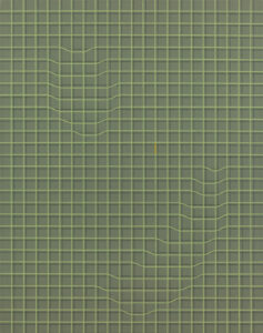 zelená mřížka – green grid, 70x55 cm, akryl na plátně – acrylic on canvas, 2025